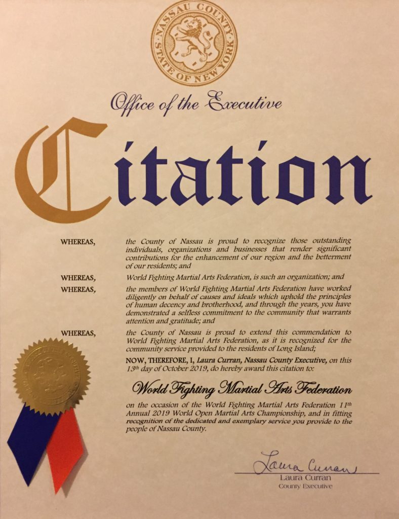 Citation from New York Nassau County Governor Laura Curran